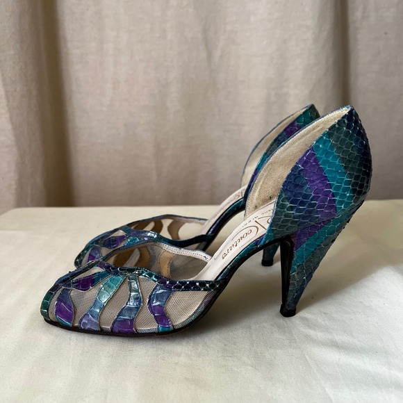 Vintage Stuart Weitzman Snakeskin Mesh D'Orsay Heels Size 7 Multicolor - Picture 6 of 10